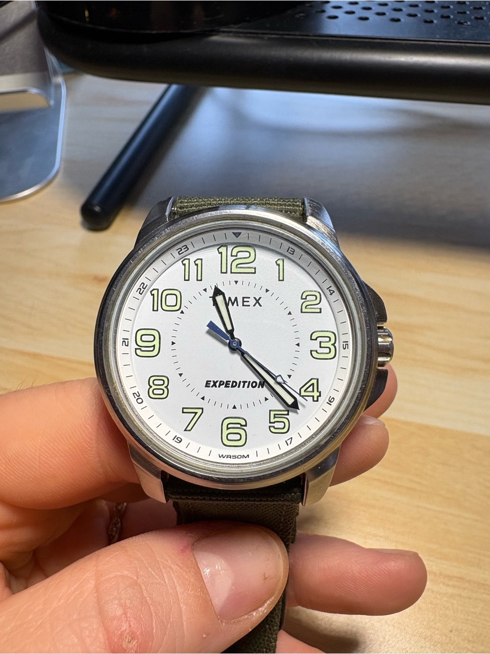 Timex Expedition Watch - White Dial with Green Accents and Olive Strap